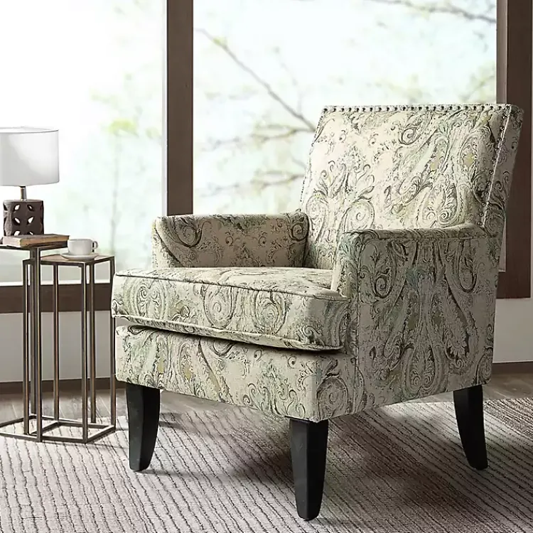 Kirklands Home Accent Chairs|Indigo and Yellow Floral Upholstered Accent Chair