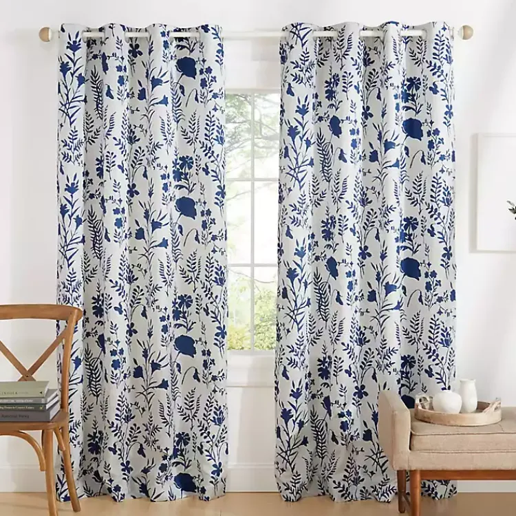 Kirklands Home Curtains & Drapes|Indigo Floral 2-pc. Curtain Panel Set, 96 in.