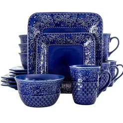 Kirklands Home Dinnerware|Indigo Lotus Square 16-pc. Dinnerware Set Blue