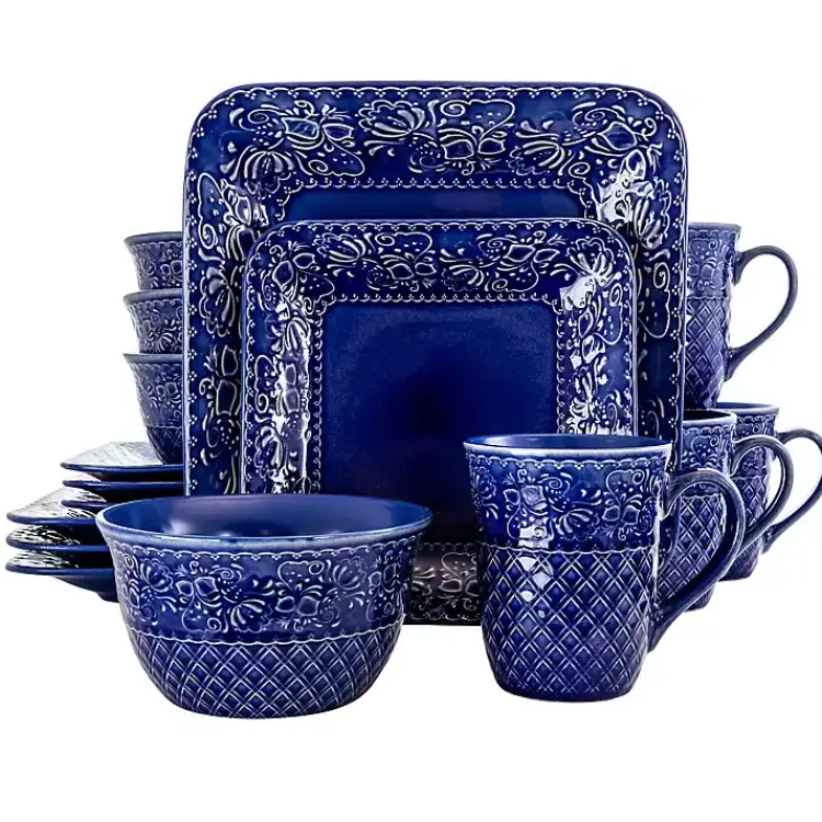 Kirklands Home Dinnerware|Indigo Lotus Square 16-pc. Dinnerware Set Blue