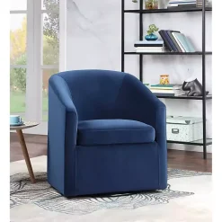 Kirklands Home Accent Chairs|Indigo Velvet Swivel Barrel Accent Chair Blue
