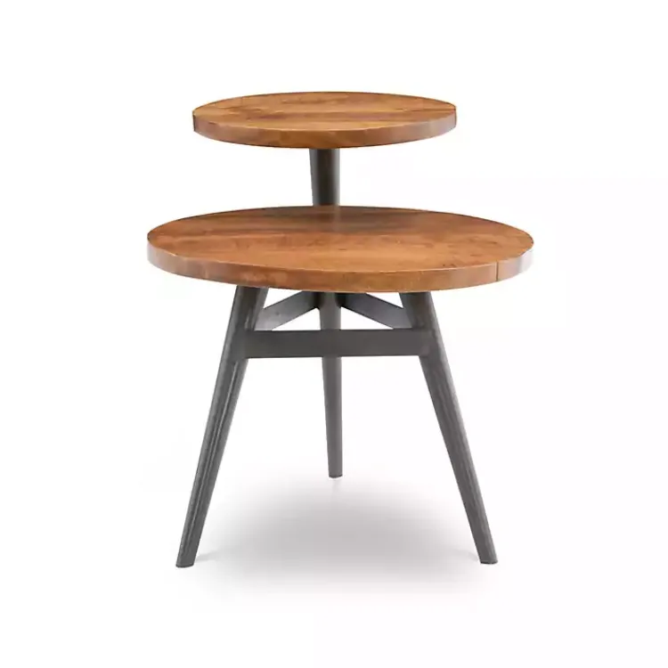 Kirklands Home Accent & End Tables|Industrial Two-Tiered Gunmetal Accent Table Brown