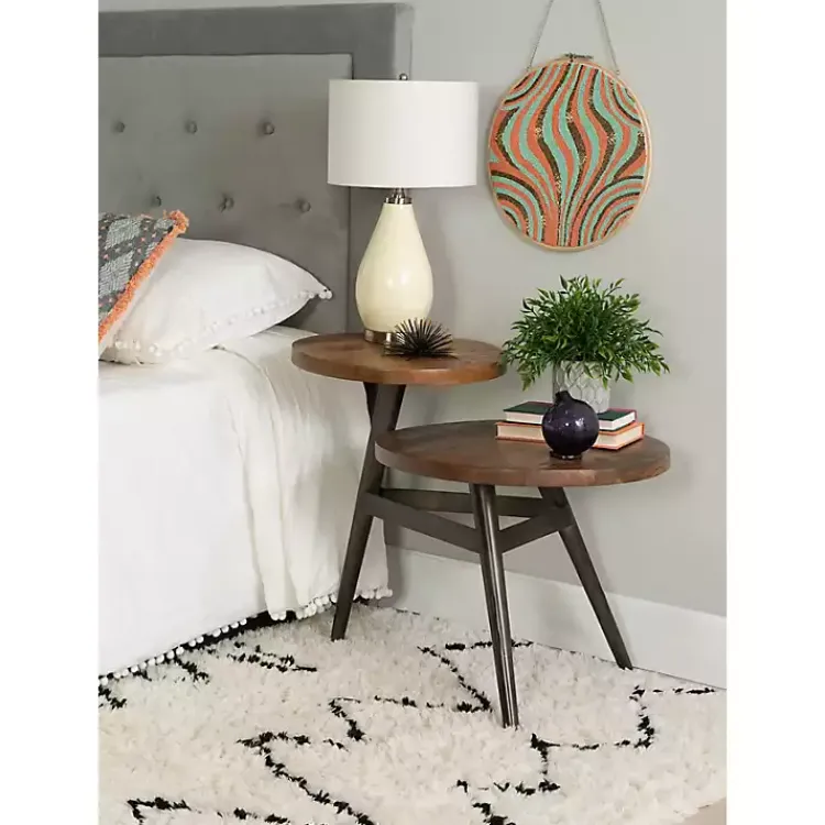 Kirklands Home Accent & End Tables|Industrial Two-Tiered Gunmetal Accent Table Brown