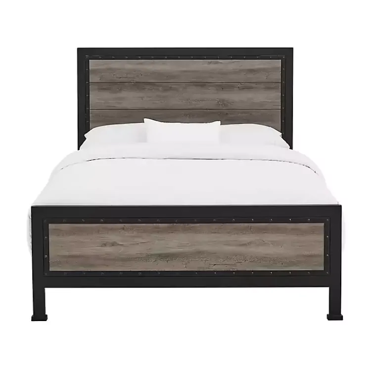 Kirklands Home Beds & Headboards|Industrial Wood Queen Bed with Metal Frame Brown