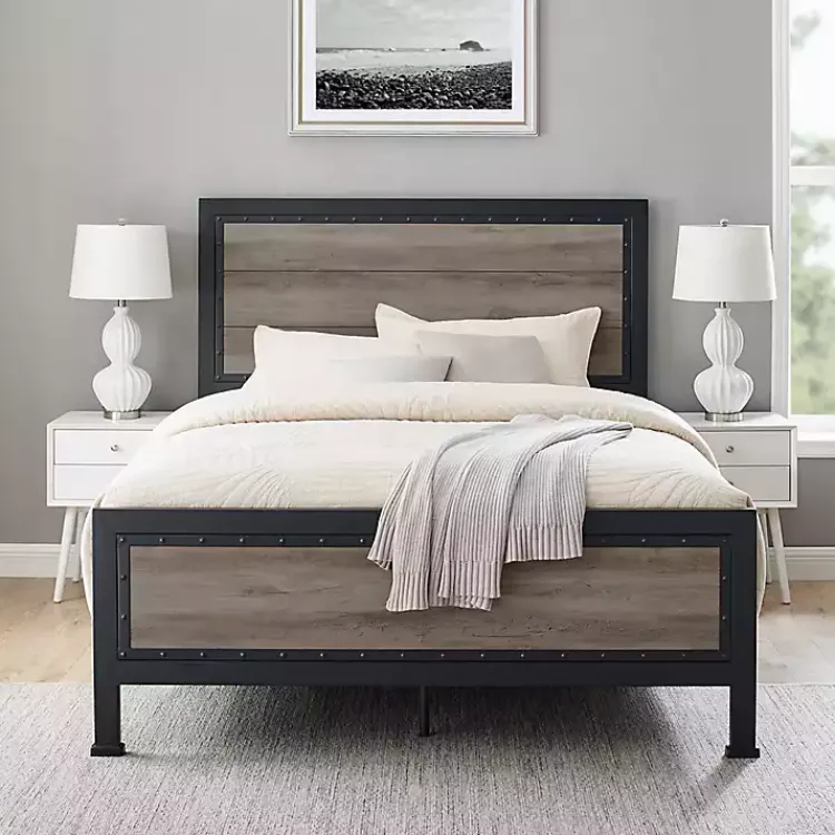 Kirklands Home Beds & Headboards|Industrial Wood Queen Bed with Metal Frame Brown