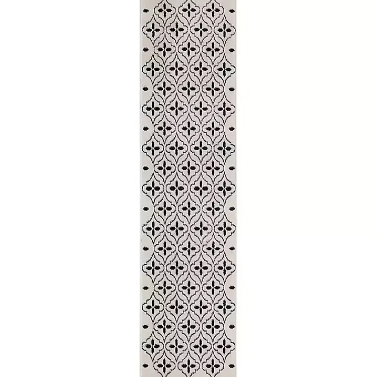 Kirklands Home Outdoor Rugs|Ivory & Black Quatrefoil Indoor/Outdoor Runner