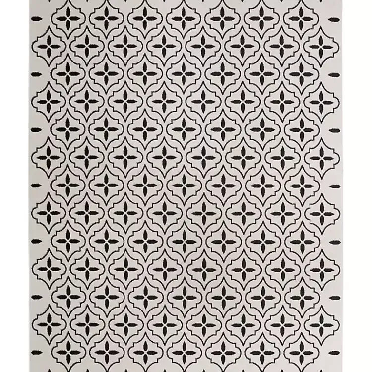 Kirklands Home Outdoor Rugs|Ivory & Black Quatrefoil Indoor/Outdoor Rug, 8x10