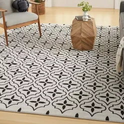 Kirklands Home Outdoor Rugs|Ivory & Black Quatrefoil Indoor/Outdoor Rug, 8x10