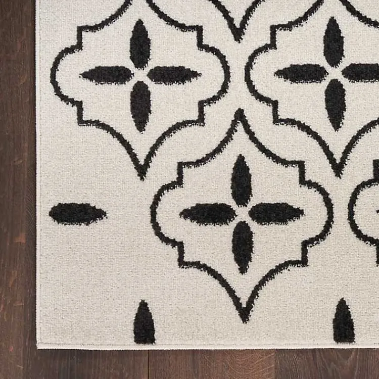 Kirklands Home Outdoor Rugs|Ivory & Black Quatrefoil Indoor/Outdoor Rug, 8x10