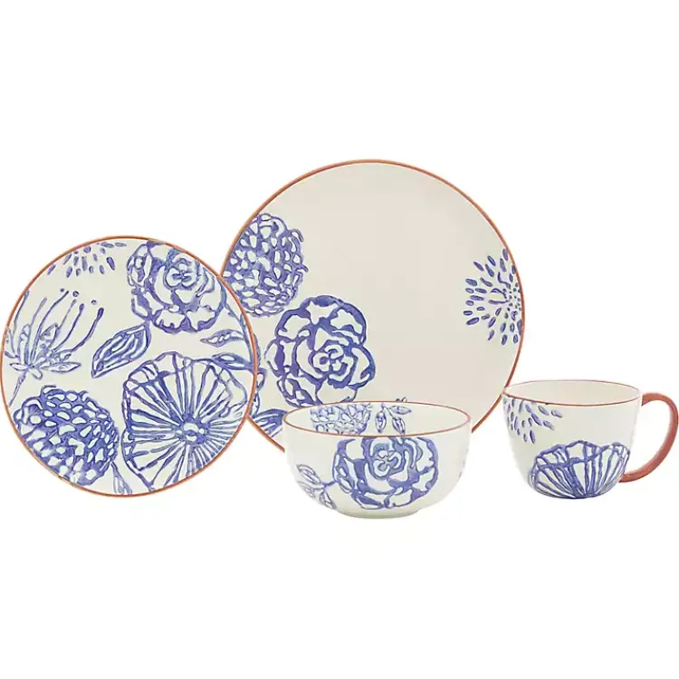 Kirklands Home Dinnerware|Ivory and Blue Floral 16-pc. Dinnerware Set