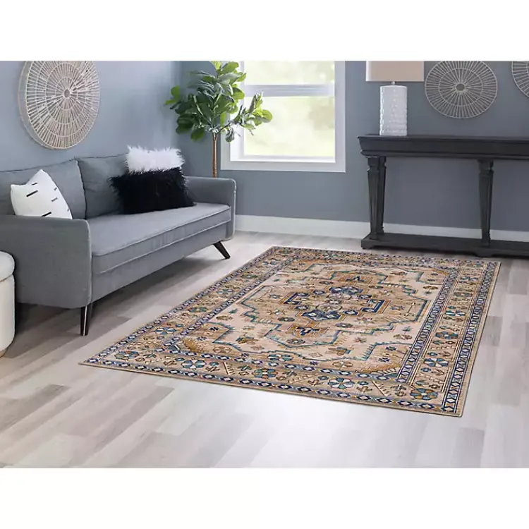 Kirklands Home Area Rugs|Ivory and Gold Julian Washable Area Rug, 5x7