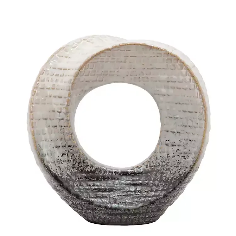 New Ivory and Gray Ceramic Ring Sculpture Statues & Figurines