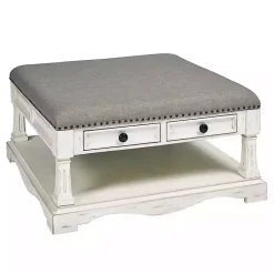 Kirklands Home Coffee Tables|Ivory and Gray Upholstered Square Coffee Table