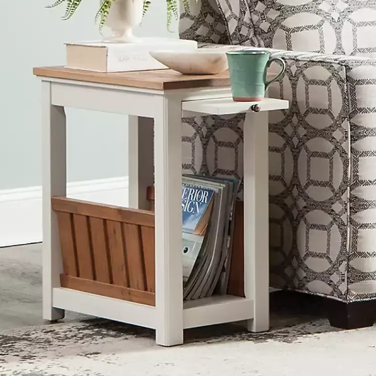 Kirklands Home Accent & End Tables|Ivory and Natural Wood Magazine Shelf Accent Table