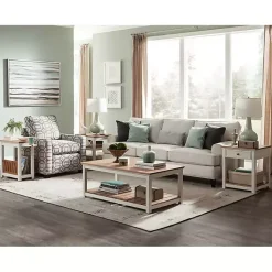 Kirklands Home Accent & End Tables|Ivory and Natural Wood Magazine Shelf Accent Table