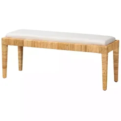Kirklands Home Benches & Ottomans|and Natural Woven Rattan Bench Ivory