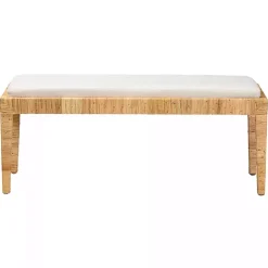 Kirklands Home Benches & Ottomans|and Natural Woven Rattan Bench Ivory