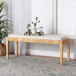 Kirklands Home Benches & Ottomans|and Natural Woven Rattan Bench Ivory