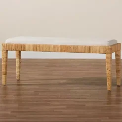 Kirklands Home Benches & Ottomans|and Natural Woven Rattan Bench Ivory