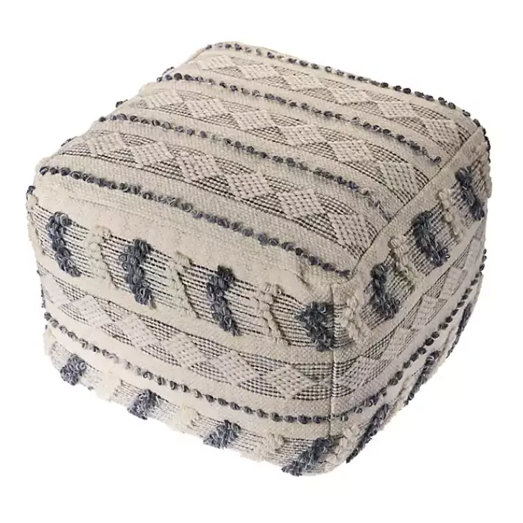 Outlet Ivory and Navy Textured Stripe Pouf Poufs & Floor Cushions