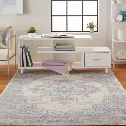 Kirklands Home Area Rugs|Ivory and Pink Central Medallion Area Rug, 5x7