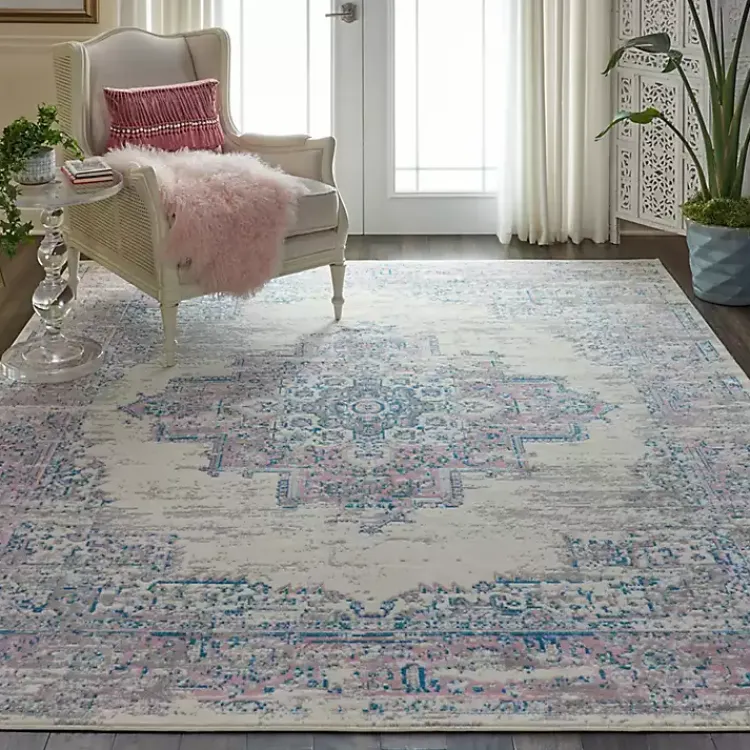 Kirklands Home Area Rugs|Ivory and Pink Central Medallion Area Rug, 7x9