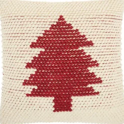 Discount Ivory and Red Looped Christmas Tree Throw Pillow Christmas Pillows