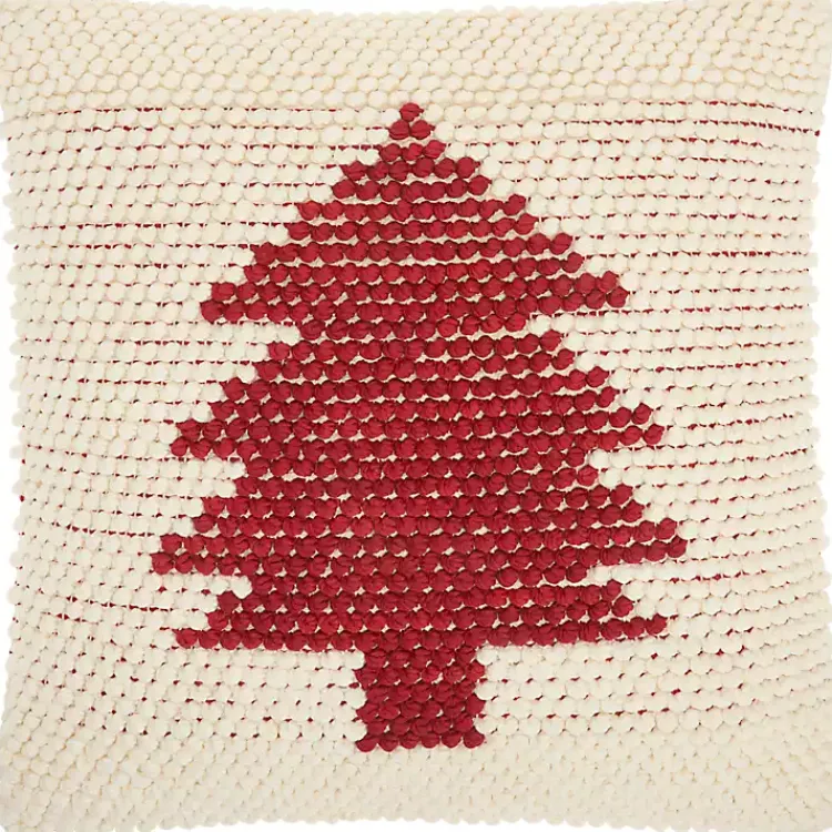 Discount Ivory and Red Looped Christmas Tree Throw Pillow Christmas Pillows