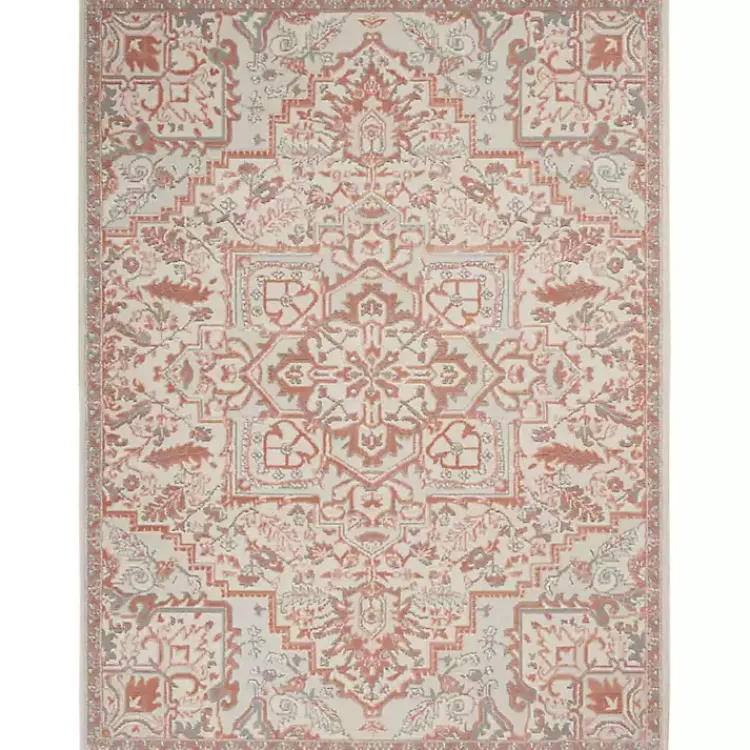 Kirklands Home Area Rugs|Ivory and Rose Floral Medallion Area Rug, 5x7