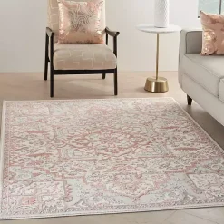 Kirklands Home Area Rugs|Ivory and Rose Floral Medallion Area Rug, 5x7