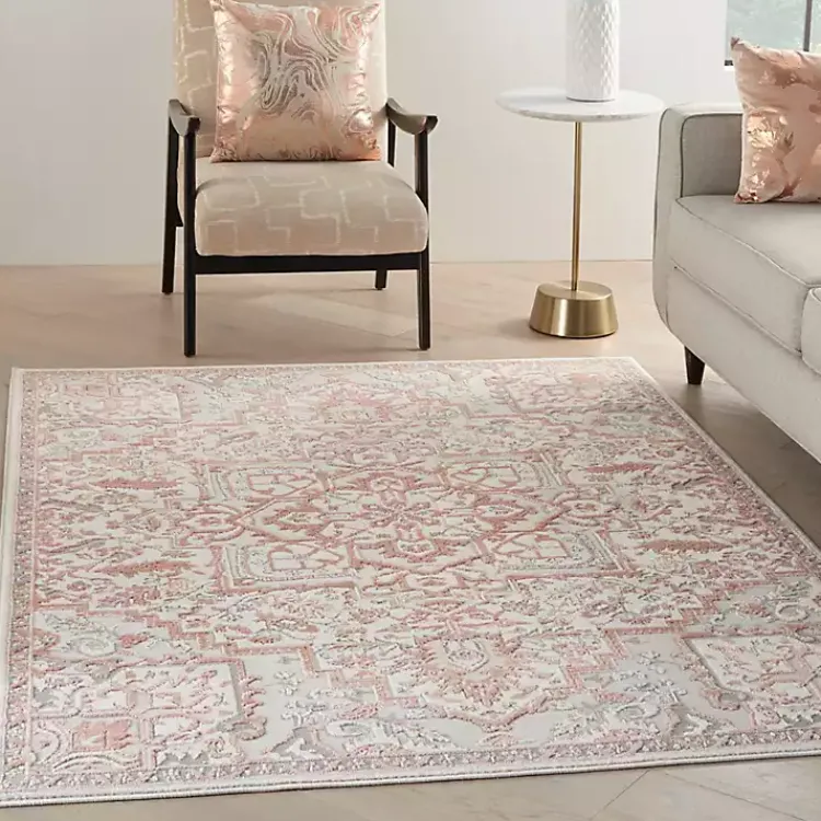 Kirklands Home Area Rugs|Ivory and Rose Floral Medallion Area Rug, 5x7