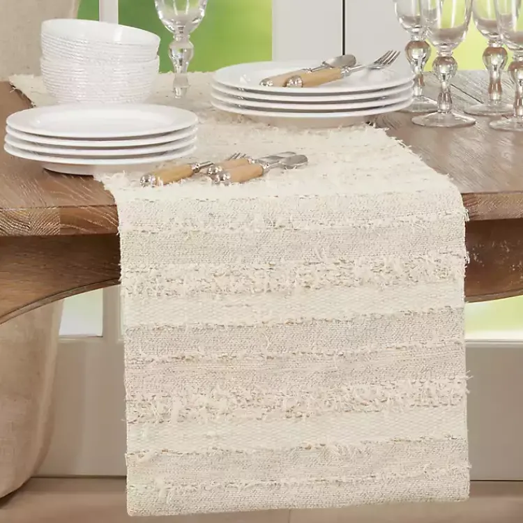 Kirklands Home Table Linens|Ivory and Sand Textured Stripe Table Runner