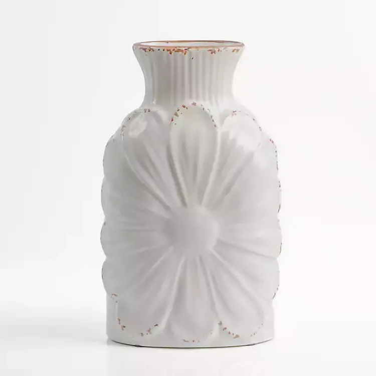 Discount Ivory Antique Floral Stoneware Vase Vases