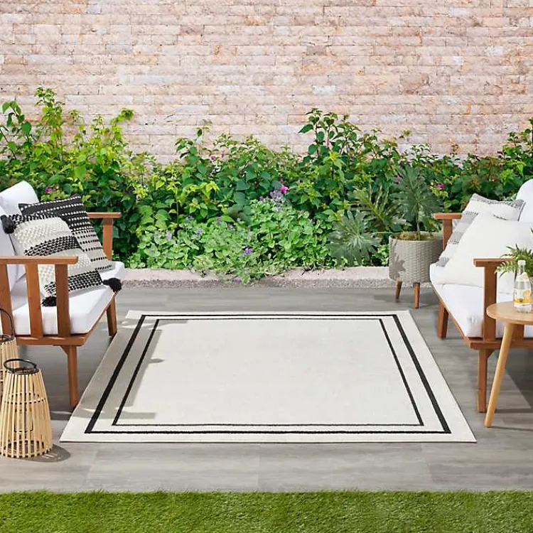 Kirklands Home Outdoor Rugs|Bordered Indoor/Outdoor Area Rug, 6x9 Ivory