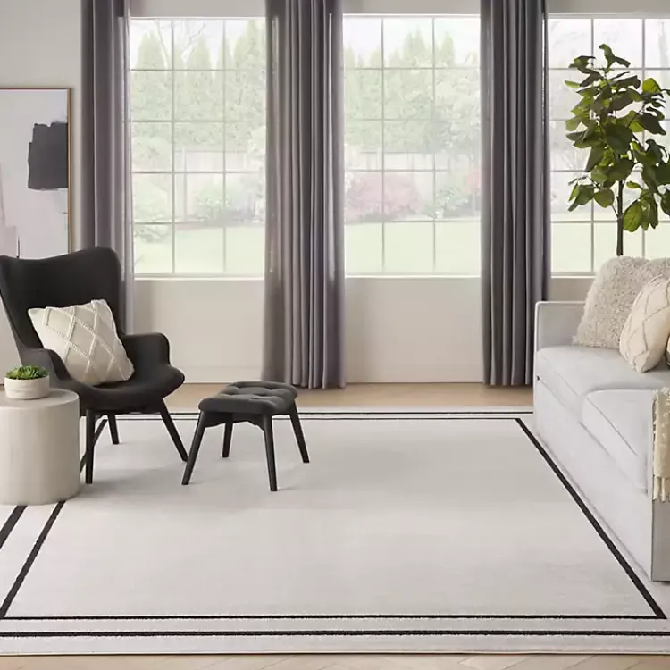 Kirklands Home Outdoor Rugs|Bordered Indoor/Outdoor Area Rug, 8x10 Ivory