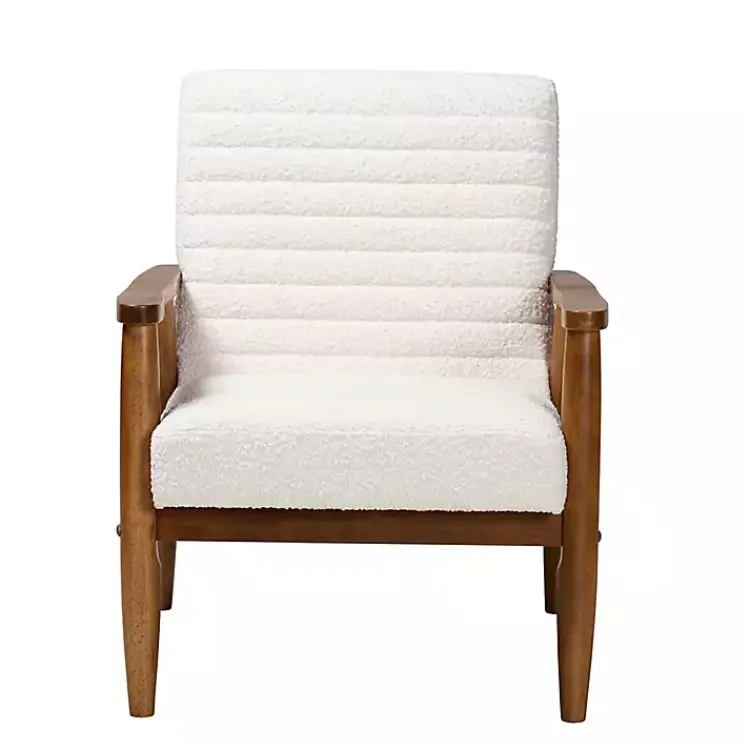 Kirklands Home Accent Chairs|Boucle & Wood Frame Accent Chair Ivory