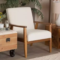 Kirklands Home Accent Chairs|Boucle & Wood Frame Accent Chair Ivory