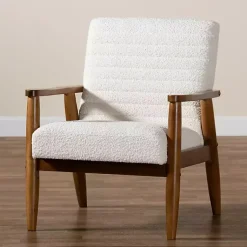 Kirklands Home Accent Chairs|Boucle & Wood Frame Accent Chair Ivory