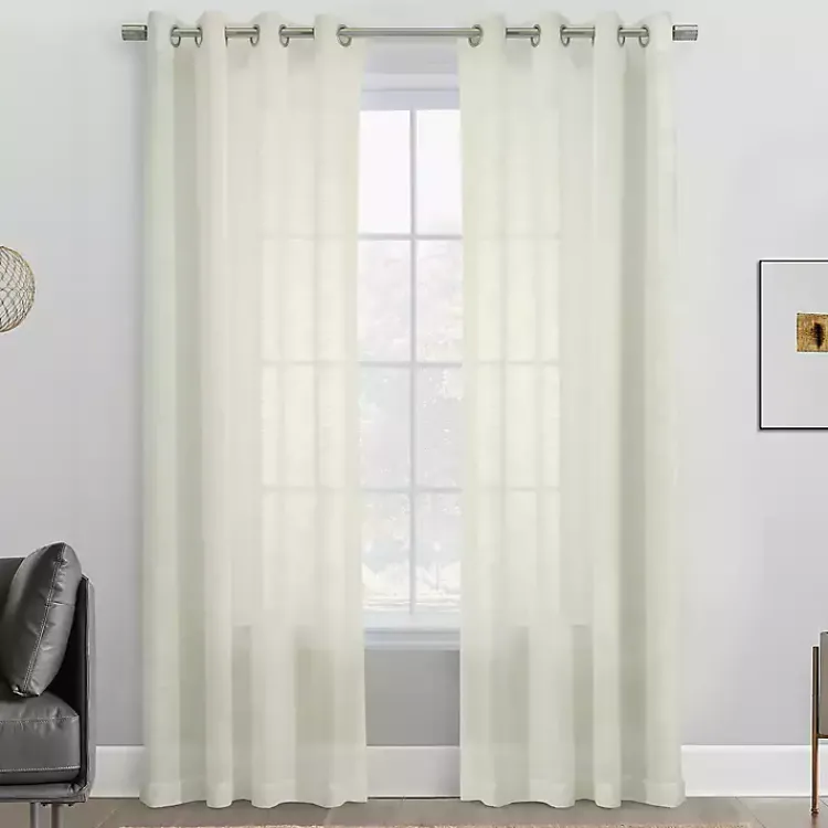 Kirklands Home Curtains & Drapes|Boucle Sheer Single Curtain Panel, 84 in. Ivory