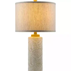 Kirklands Home Table Lamps|Ivory Embossed Floral Cylinder Table Lamp Tan