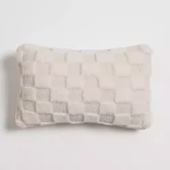 Online Faux Fur Checkerboard Lumbar Pillow Pillows