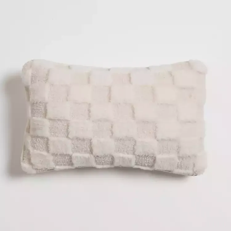 Online Faux Fur Checkerboard Lumbar Pillow Pillows