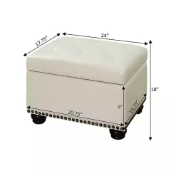 Kirklands Home Benches & Ottomans|Faux Leather Jessy Storage Ottoman Ivory