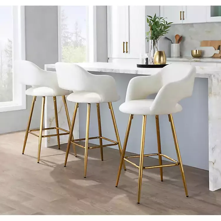Kirklands Home Bar Stools & Counter Height Stools|Faux Leather Marge Counter Stools, Set of 2 Ivory