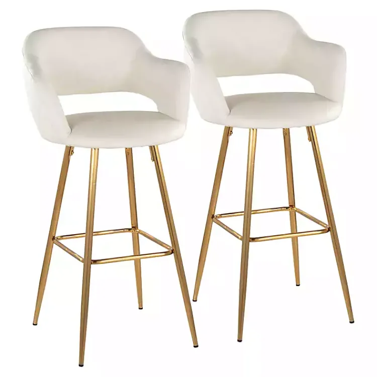 Kirklands Home Bar Stools & Counter Height Stools|Faux Leather Marge Bar Stools, Set of 2 Ivory