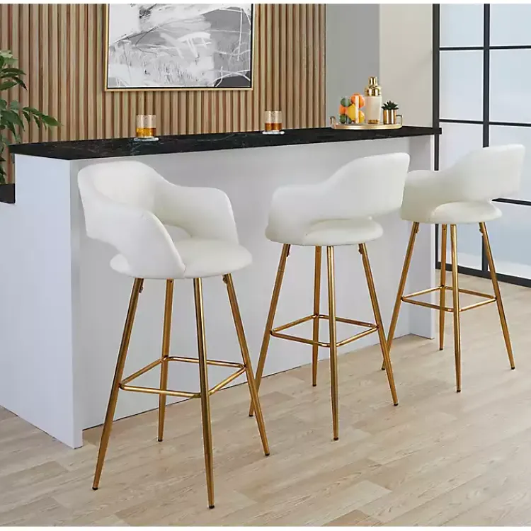 Kirklands Home Bar Stools & Counter Height Stools|Faux Leather Marge Bar Stools, Set of 2 Ivory