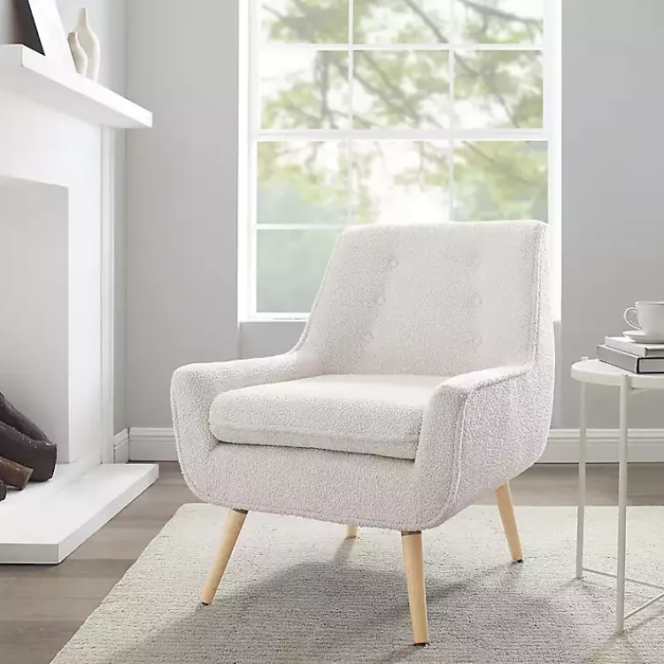 Kirklands Home Accent Chairs|Ivory Faux Sherpa Tufted Accent Chair White