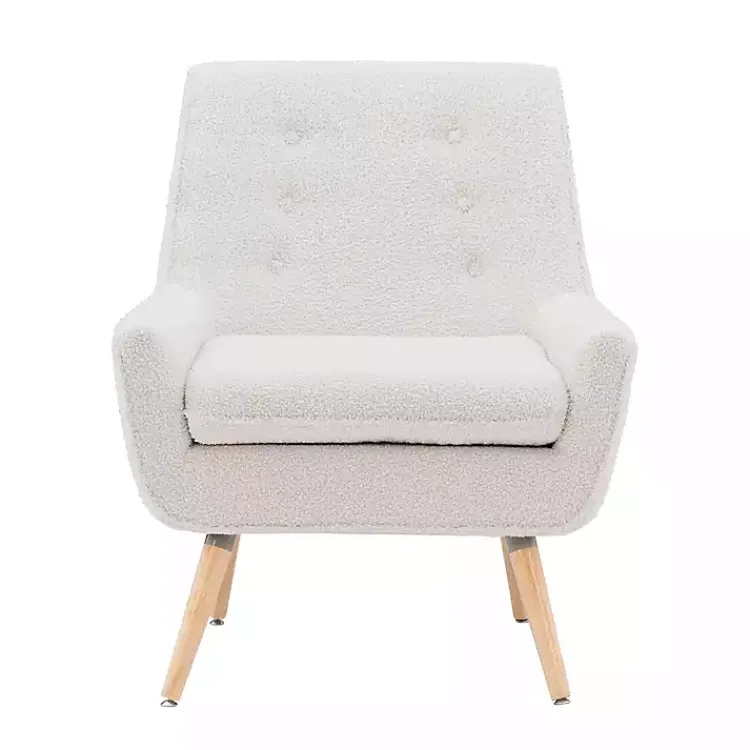 Kirklands Home Accent Chairs|Ivory Faux Sherpa Tufted Accent Chair White