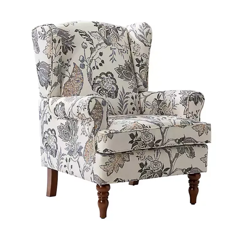 Kirklands Home Accent Chairs|Ivory Floral Brocade Wingback Ella Armchair