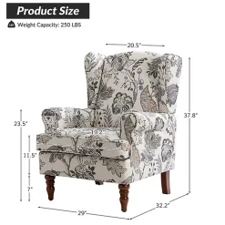Kirklands Home Accent Chairs|Ivory Floral Brocade Wingback Ella Armchair